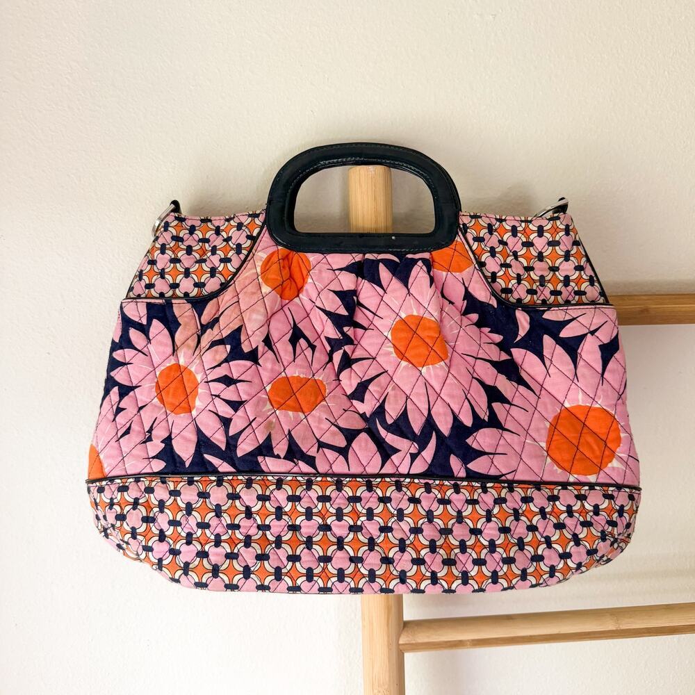 Vera Bradley Quilted Floral Frame Tote Pink Orange Top Handle Bag